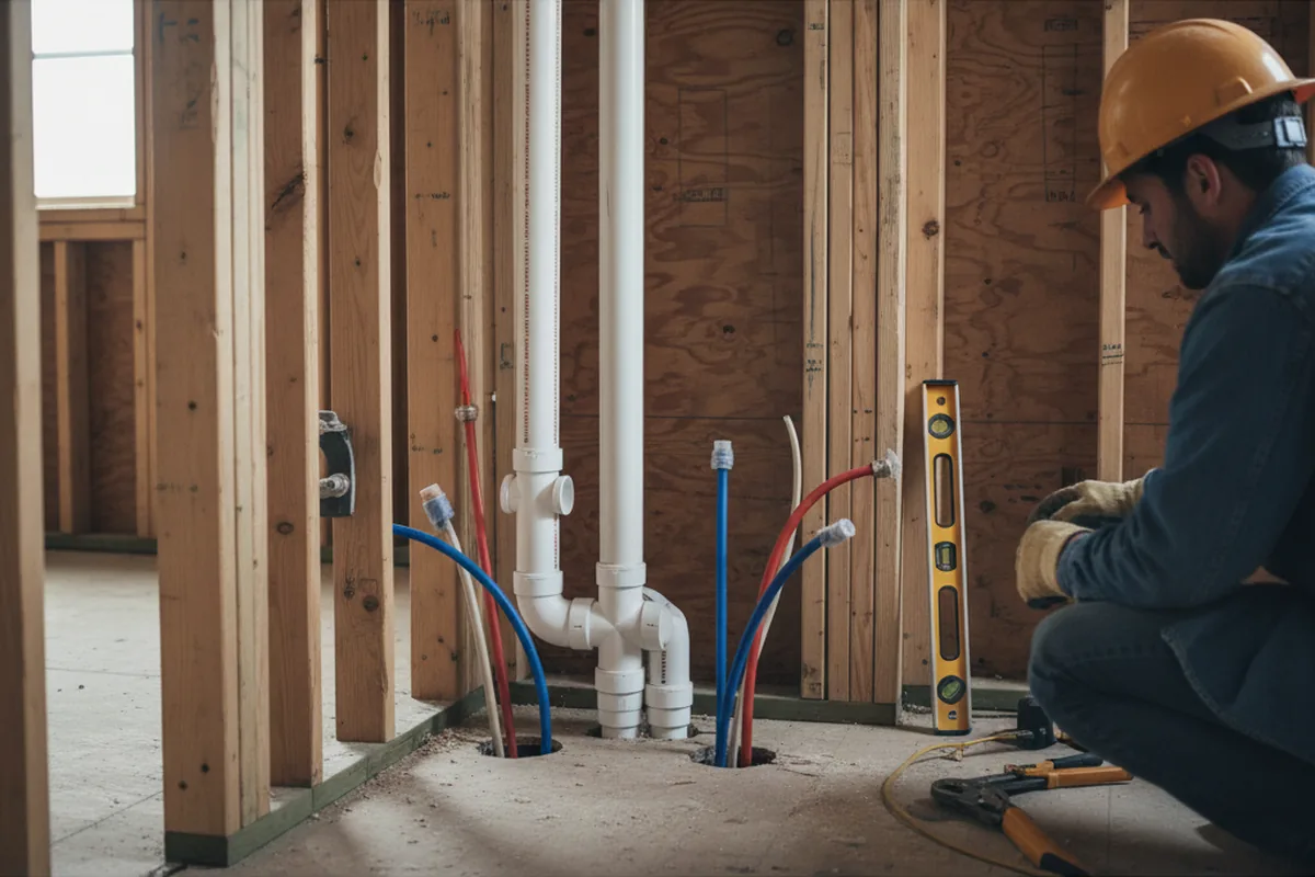 Drain and supply rough-in during Sump Pump Repair in Clever